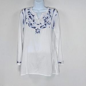 Fresh Produce Gauze Tunic Top Pullover Embroidered Floral 100% Cotton Size M/L